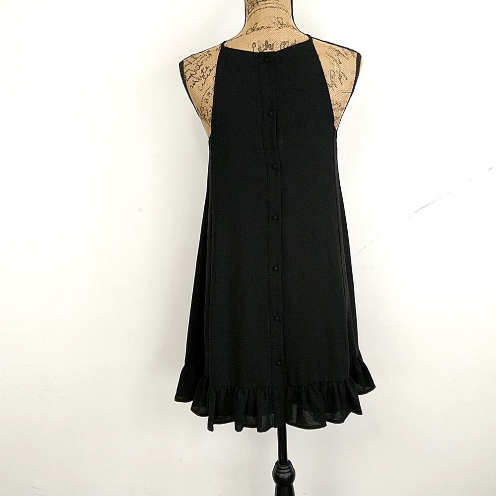 After Market Dress Womens Small Black Halter Neck Ruffle Hem Button Back A355D6S - Picture 2 of 4